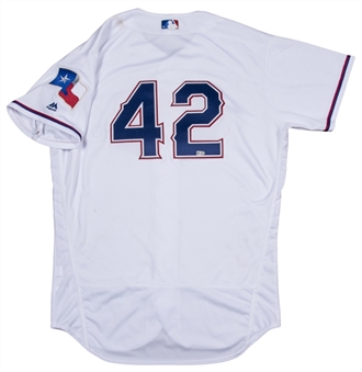 2016 Rougned Odor Game Used Texas Rangers Commemorative #42 Jackie Robinson Day Home Jersey (MLB Authenticated)